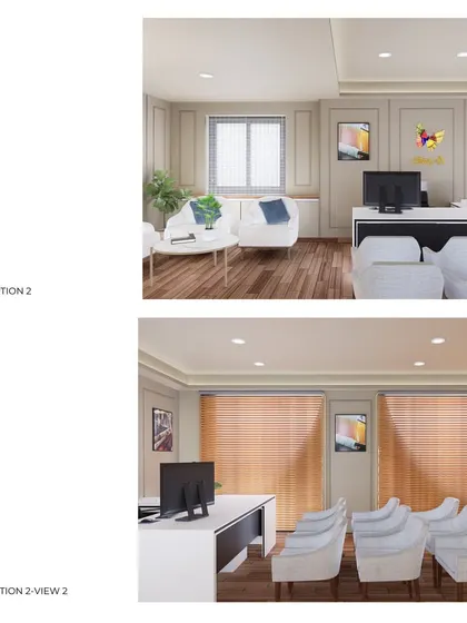 An alternative design option for the Co-optex MD's room, featuring a different layout and material palette. Our process involves presenting clients with well-considered options to ensure the final design meets their needs.
