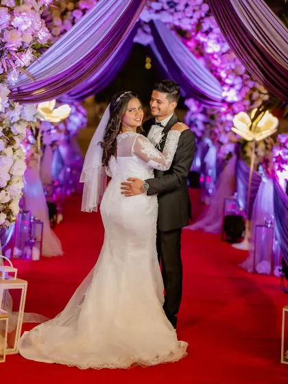 Another gorgeous shot of the couple making their entrance. The bride's confidence and joy are absolutely glowing.