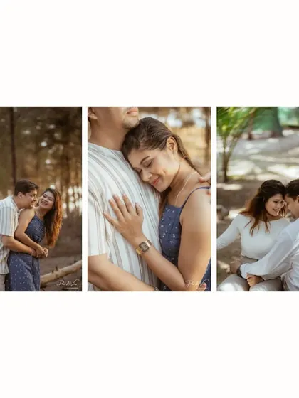 A photo series showing the intimate and candid moments from a resort shoot, from playful embraces to quiet, shared looks.
