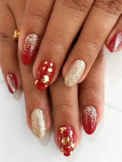 Another angle of the festive red and gold foil and glitter combination, perfect for the holiday season or any special event.