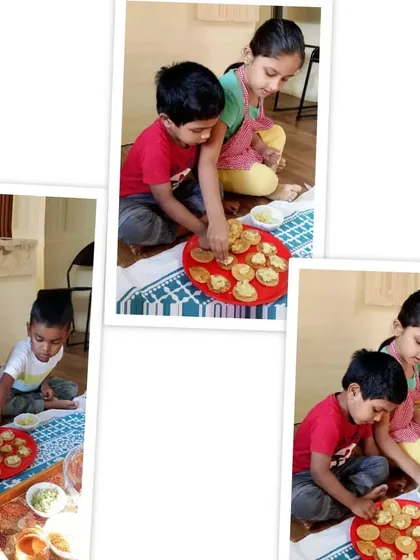 The fun and messy process of making papdi chaat, a favorite Indian snack that involves layering different textures and flavors.