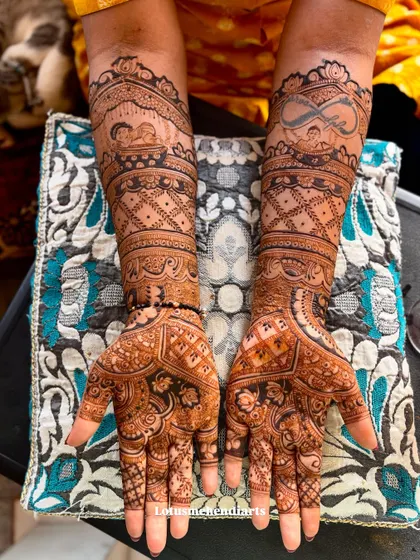 Another view of Aishwarya's baby shower mehendi, showing the intricate details and the beautiful custom design.