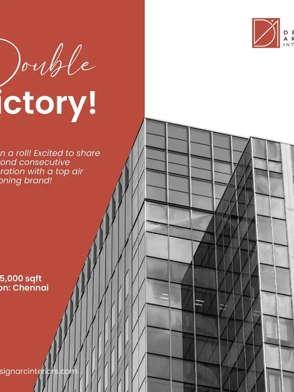 A double victory! We are excited to announce our second consecutive collaboration with a top air conditioning brand for a 15,000 sq.ft. office in Chennai. Repeat clients are our greatest compliment.