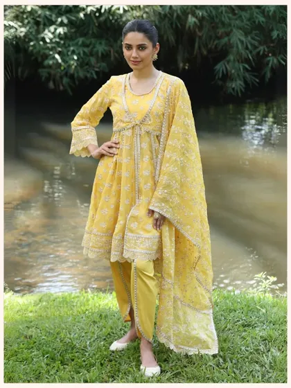Another look at this beautiful yellow anarkali set. The fit is so flattering and the fabric is incredibly light and airy. A must have from the sale.