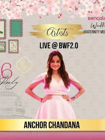 A promotional graphic for my appearance at the Bengaluru Wedding Fraternity Meet Up. I was thrilled to be featured as an anchor for this prestigious event.