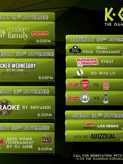 This week is packed with action. We've got trivia, karaoke, beer pong, pool tournaments, D&D, live football, F1, and a quiz night. Don't miss out.