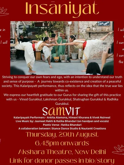 The official announcement for our performance "SAMVIT" as part of Insaniyat, a cultural evening in solidarity with children suffering through conflict.