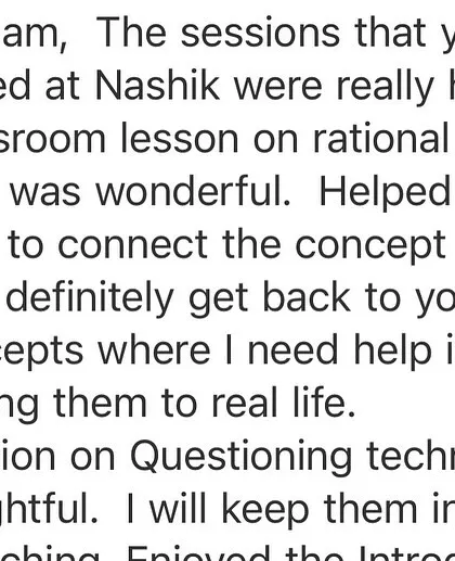 Feedback from a teacher who found the classroom lesson on rational numbers 'wonderful' for helping students connect the concept to real life.