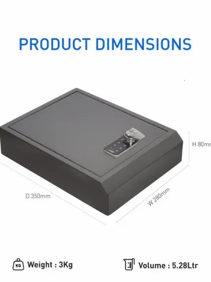 With a volume of 5.28 litres and weighing only 3 kg, the Ezee+ Personal Safe is lightweight and discreet. Its dimensions make it an ideal choice for securing small but important items like keys, wallets, and passports.
