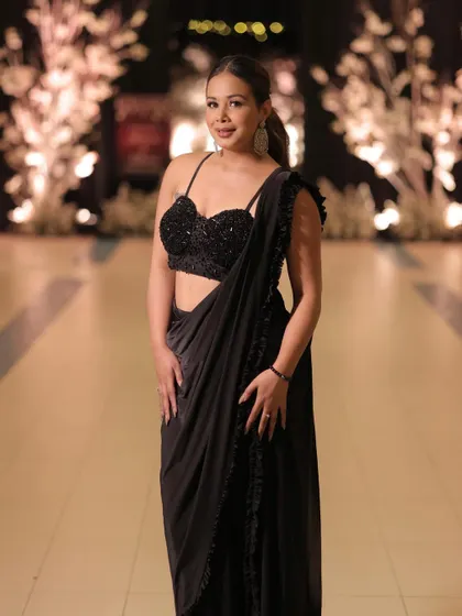 A black saree is timeless elegance. My look for a sophisticated evening event.