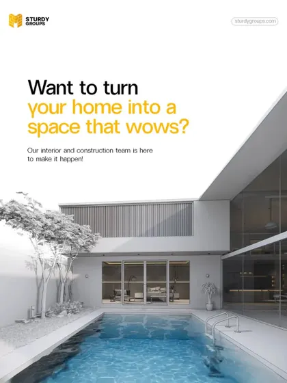 A design concept for a home that seamlessly blends indoor and outdoor living. This render shows a modern house with a backyard pool, demonstrating how we can create spaces that are perfect for both relaxation and entertainment.