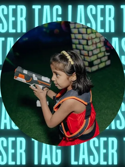 Laser tag is fun for all ages. Here, a young warrior gets ready to enter the arena and join the action.