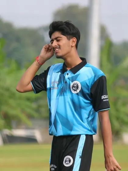 A player reacts on the field during a tense moment in a Dasara Cup match.