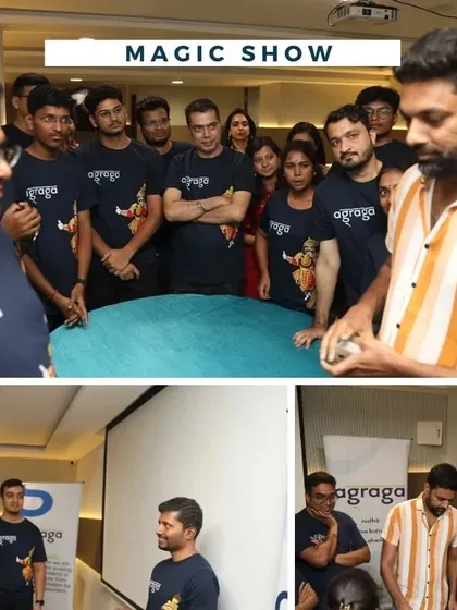 A collage of photos from the Agraga anniversary event. It was a fantastic day of magic and celebration with their team.