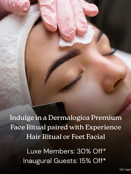 A special package for our Thane location, pairing a Dermalogica Premium Face Ritual with a choice of an Experience Hair Ritual or a Feet Facial.
