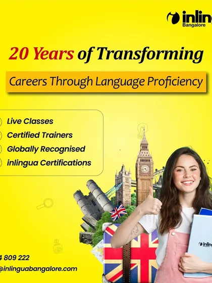 This image celebrates 20 years of transforming careers through language proficiency. We have equipped individuals with the communication skills needed to advance and lead on a global stage.