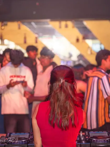 A view from behind the decks at Lux, Bangalore. I'm always watching the crowd, tuning my set to what gets them moving and keeping the dance floor full.