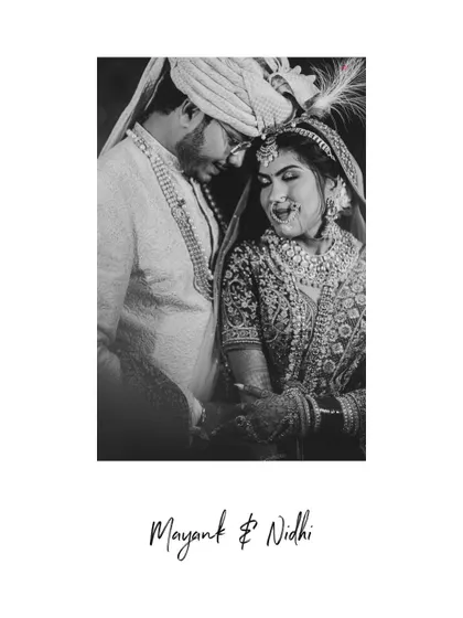 A timeless black and white portrait of the couple, capturing their connection in a classic and elegant style.