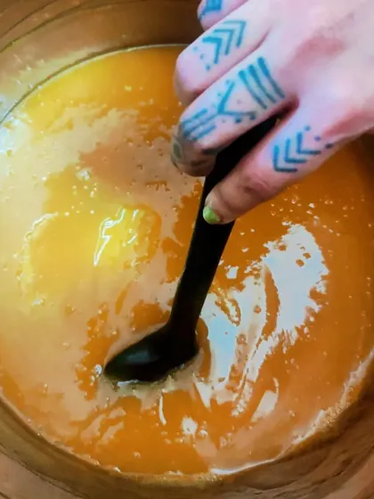 Making a big batch of our wild turmeric (Kasturi Manjal) facewash. The golden colour comes directly from the natural ingredients I use to create this skin-loving formula.