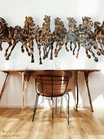 This large, dynamic 7 Horses metal sculpture is one of our most requested pieces. Handcrafted with intricate details, it symbolizes power and success, making it a perfect statement artwork for a living room, office, or entryway.