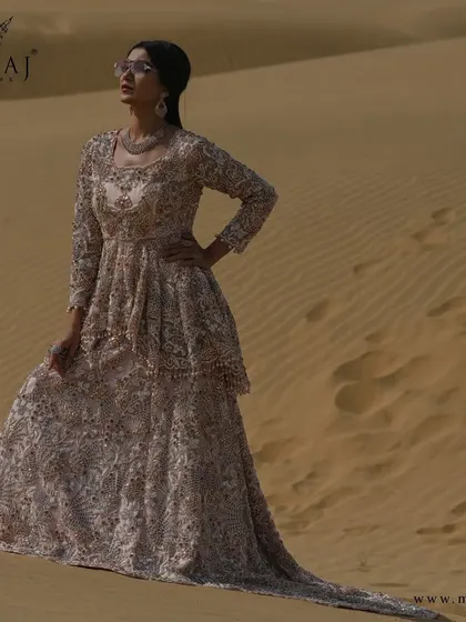 A full view of the royal Indo-Western double-layered gown, a must-have for your wardrobe this festive season.