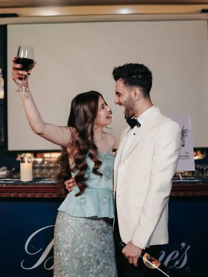 Capturing the vibrant energy of a pre-wedding cocktail party. This candid shot is all about the laughter and celebration, showing how I document the authentic, happy moments you share with each other before the big day.