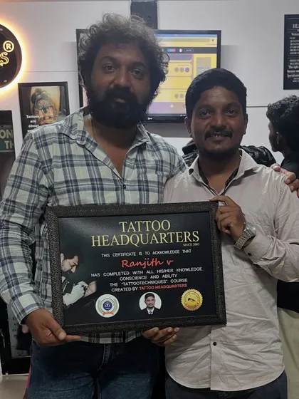 A proud moment for Ranjith V, a graduate from our May batch, as he receives his certificate acknowledging his new skills and knowledge in tattoo techniques.