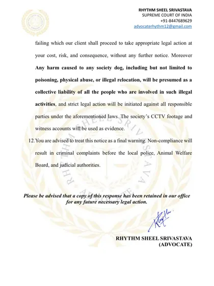 The final warning in the legal notice. It clearly states that failure to comply will result in the initiation of both civil and criminal proceedings, using CCTV footage and witness accounts as evidence.