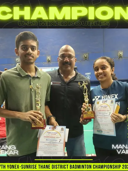 Sarang Hirlekar and Manasvi Vaidya, the Mixed Doubles U-19 champions at the Thane District Championship.