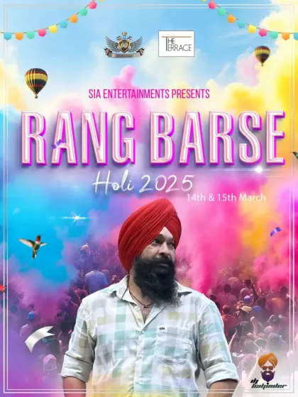 My poster for the 'Rang Barse' Holi celebration in 2025. I am often a featured DJ for large-scale public Holi events in Bangalore.