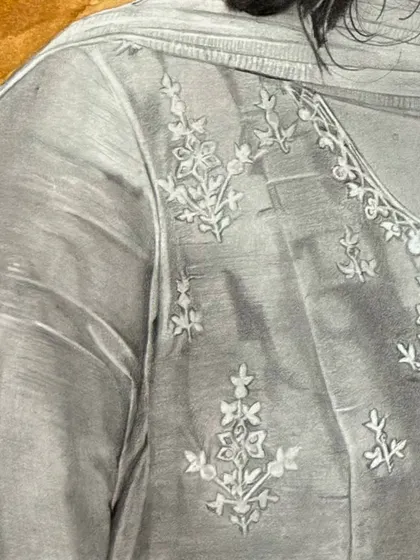 A close-up detail shot of the intricate embroidery on a kurti from a realistic portrait. I spent a lot of time on these small details to get the texture just right.