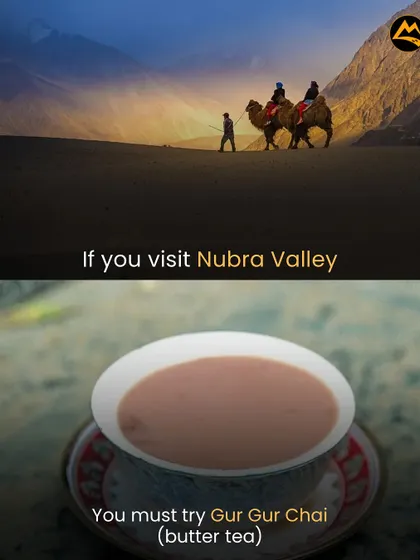 Trying the local Gur Gur Chai (butter tea) in Nubra Valley is a must. It's a unique taste of the Ladakhi culture and perfect for the cold weather.