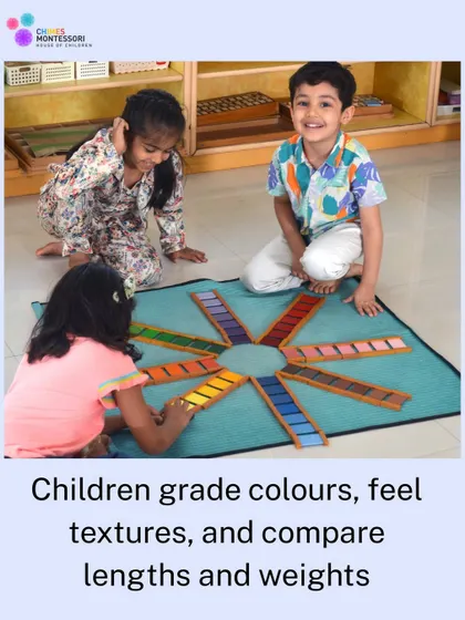 Children grade colors from darkest to lightest using the color tablets. This sensorial work refines their visual perception and gives them the language to describe their world.