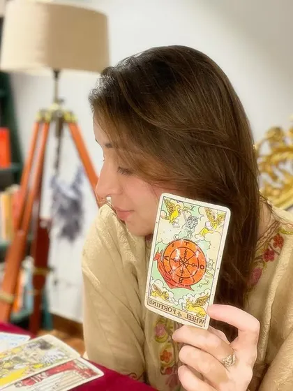A closer look at the Wheel of Fortune. This card signifies that there is a time for everything: a time to weep and a time to laugh, a time to mourn and a time to dance. Trust in the divine timing of your life.