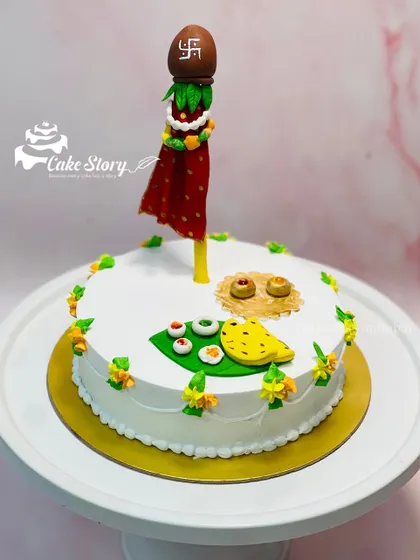 A cake to celebrate Gudhi Padwa, the Maharashtrian New Year. It features a fondant Gudhi, along with other traditional elements, to welcome the new year with sweetness.
