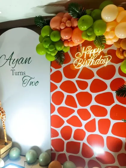 Another angle of the backdrop for Ayan's party, showing the personalized name and age sign.