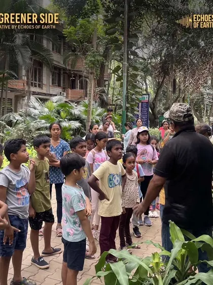 Scenes from our nature journaling event with The Greener Side, where kids explored trees, insects, and flowers, capturing their discoveries through drawing and reflection.
