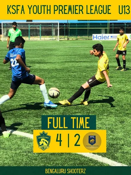Match results from a packed weekend of KSFA Youth Premier League action for our U-9, U-11, and U-13 teams, including a solid 4-2 win for our U-13 squad against Mysore Vijaynagar FC.