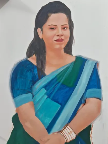 A portrait in progress, showing the subject blocked in with initial colors. This stage, while appearing simple, is critical for establishing the form and light source for the entire painting.