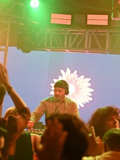 A shot of me at the console with a flower graphic on the screen, creating a cool visual contrast.