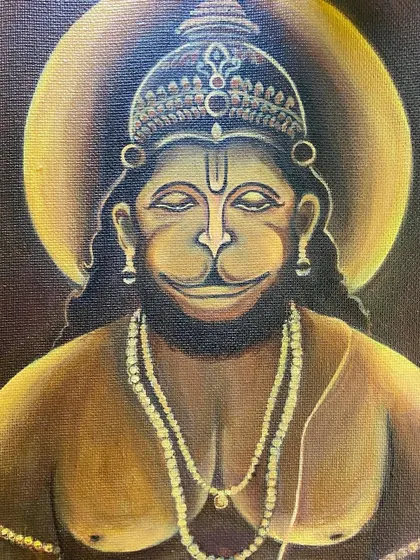 A detailed shot of Hanuman's face.