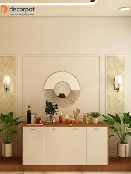 A simple and elegant console table in a clean white finish, perfect for a minimalist foyer. The space is decorated with plants and a modern mirror, creating a fresh and inviting look.