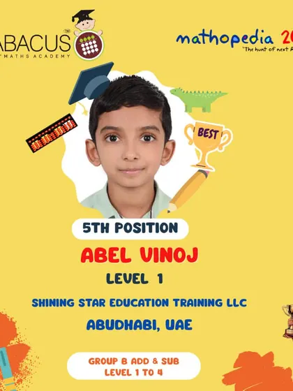 Abel Vinoj from Abu Dhabi, UAE, celebrating his 5th Position win.