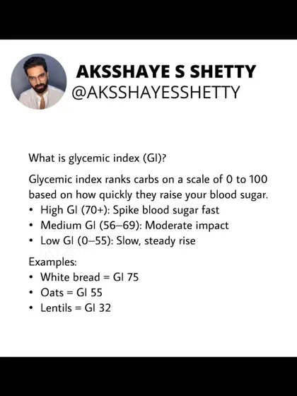What is Glycemic Index (GI)? It ranks carbs on a scale of 0 to 100 based on how quickly they raise your blood sugar. High GI foods spike it fast, while low GI foods cause a slow, steady rise.