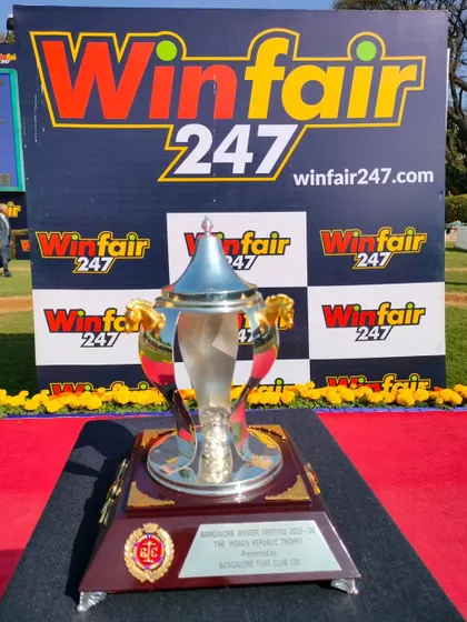 The Indian Republic Trophy, a grand silver cup with a unique shape.