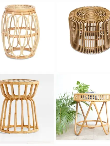 We offer a variety of handcrafted rattan and bamboo stools and side tables. These versatile pieces can be used as extra seating, plant stands, or accent tables, adding a touch of natural texture to any room.