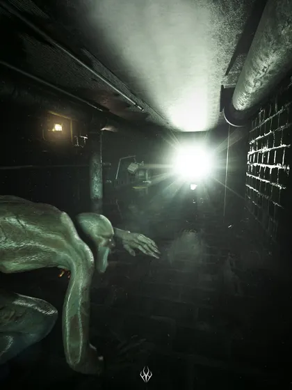 A scene from the tunnels beneath the Karnival. I created this piece to show the hidden parts of the world, focusing on the grimy, wet environment and a gaunt creature crawling towards a stark light source.