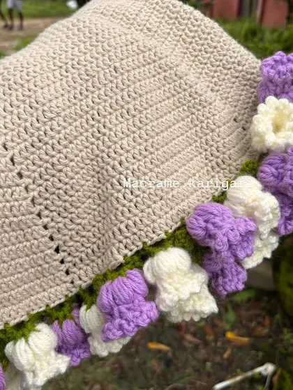 The detailed border of our crochet blanket bouquet. We can customize the colors to match any nursery theme.