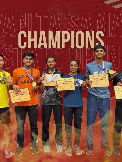Our players with their medals from the Vanita Samaj Open State Tournament, where they won multiple titles.