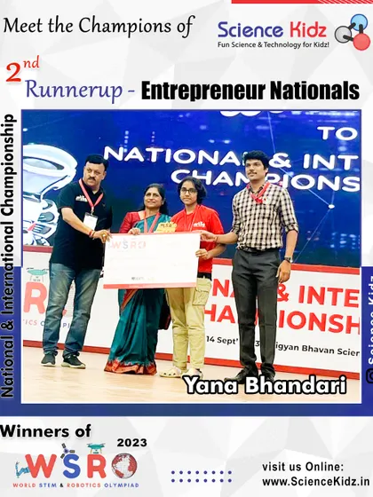 Here is our student Yana Bhandari receiving her 2nd Runner-up award for the Entrepreneur Nationals at the WSRO 2023. Her hard work and innovative thinking truly paid off.